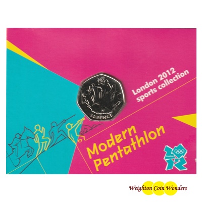 2011 BU 50p Coin (Card) - London 2012 - Modern Pentathlon - Click Image to Close